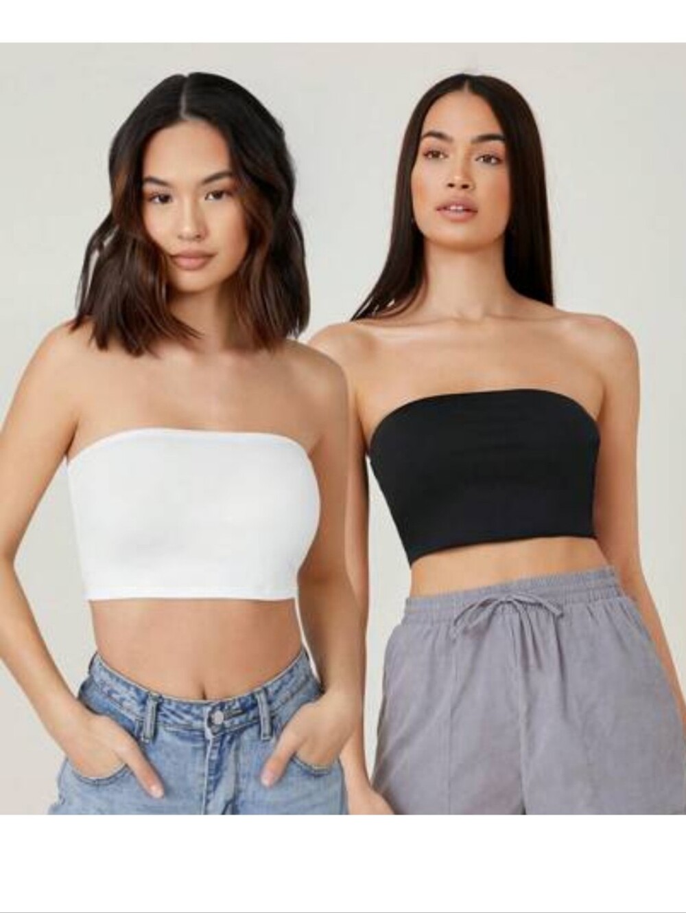 NWOT 2 Bandeau Tube Tops Shein 1X Solid Black White 3852-CY